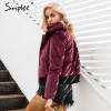 Simplee Velvet cotton padded basic jacket coat Women warm wine red parkas jackets female 2017 autumn winter casual outerwear