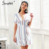Simplee V neck stripe ruffle summer dress women Wrap style cotton short dress 2018 Streetwear casual dress female vestidos