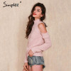 Simplee turtleneck off shoulder knitted sweater women Autumn fashion tricot pullover jumpers Winter sexy oversized sweater
