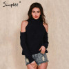 Simplee turtleneck off shoulder knitted sweater women Autumn fashion tricot pullover jumpers Winter sexy oversized sweater
