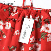 Simplee Two-piece red chiffon summer dress women 2017 Vintage party ruffles short dress Off shoulder beach dress vestido