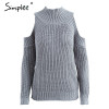 Simplee Turtleneck off shoulder knitted pullovers Sexy tricot cut sleeve sweater women Winter casual oversized jumper