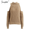 Simplee Turtleneck off shoulder knitted pullovers Sexy tricot cut sleeve sweater women Winter casual oversized jumper
