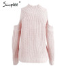 Simplee Turtleneck off shoulder knitted pullovers Sexy tricot cut sleeve sweater women Winter casual oversized jumper