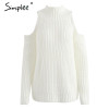 Simplee Turtleneck off shoulder knitted pullovers Sexy tricot cut sleeve sweater women Winter casual oversized jumper