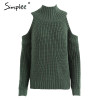 Simplee Turtleneck off shoulder knitted pullovers Sexy tricot cut sleeve sweater women Winter casual oversized jumper