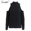 Simplee Turtleneck off shoulder knitted pullovers Sexy tricot cut sleeve sweater women Winter casual oversized jumper