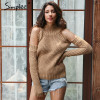 Simplee Turtleneck off shoulder knitted pullovers Sexy tricot cut sleeve sweater women Winter casual oversized jumper