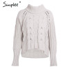 Simplee Turtleneck knitted pullover sweater Women hollow out soft jumper pull femme Autumn winter 2017 warm knitting sweater