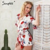 Simplee Summer beach floral print sexy jumpsuit romper Sexy v neck half butterfly sleeve overalls Streetwear playsuit leotard