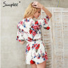 Simplee Summer beach floral print sexy jumpsuit romper Sexy v neck half butterfly sleeve overalls Streetwear playsuit leotard
