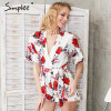 Simplee Summer beach floral print sexy jumpsuit romper Sexy v neck half butterfly sleeve overalls Streetwear playsuit leotard