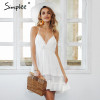 Simplee Strap backless mini summer dress women V neck tassel sexy lace white dress female 2018 streetwear beach dress vestidos Simplee Strap backless mini summer dress women V neck tassel sexy lace white dress female 2018 streetwear beach dress vestidos