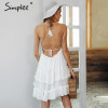 Simplee Strap backless mini summer dress women V neck tassel sexy lace white dress female 2018 streetwear beach dress vestidos Simplee Strap backless mini summer dress women V neck tassel sexy lace white dress female 2018 streetwear beach dress vestidos