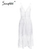 Simplee Strap backless long summer dress women V neck button sexy lace dress female Streetwear casual white dress vestidos 2018 Simplee Strap backless long summer dress women V neck button sexy lace dress female Streetwear casual white dress vestidos 2018