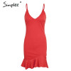 Simplee Sexy v neck ruffle strap mini dress women Skinny black mermaid dress 2018 Summer dress bodycon party vestido