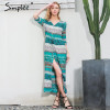 Simplee Sexy split boho paisley print dress Women vintage strappy long dress Summer causal maxi beach dress vestidos 2016