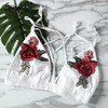 Simplee Sexy satin floral embroidery bra bralette Black triangle hollow out unpadded brassiere Summer party crop top lingerie