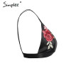 Simplee Sexy satin floral embroidery bra bralette Black triangle hollow out unpadded brassiere Summer party crop top lingerie