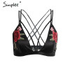 Simplee Sexy satin floral embroidery bra bralette Black triangle hollow out unpadded brassiere Summer party crop top lingerie