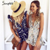 Simplee Sexy ruffle floral print jumpsuit romper Women deep v neck backless overalls Causal hollow out summer beach playsuit