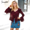 Simplee Sexy ruffle chiffon blouse shirt Autumn flare sleeve deep v neck women blouses 2017 Casual transparent streetwear blouse