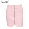 Simplee Sexy leather suede pencil skirt women Zipper ring autumn winter high waist short skirt 2017 Bodycon party mini skirt