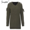 Simplee Sexy lace up split knitted sweater Women autumn winter black long pullover jumper Casual hollow out knitwear pull femme
