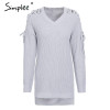 Simplee Sexy lace up split knitted sweater Women autumn winter black long pullover jumper Casual hollow out knitwear pull femme