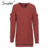 Simplee Sexy lace up split knitted sweater Women autumn winter black long pullover jumper Casual hollow out knitwear pull femme
