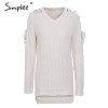 Simplee Sexy lace up split knitted sweater Women autumn winter black long pullover jumper Casual hollow out knitwear pull femme