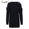 Simplee Sexy lace up split knitted sweater Women autumn winter black long pullover jumper Casual hollow out knitwear pull femme