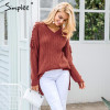 Simplee Sexy lace up split knitted sweater Women autumn winter black long pullover jumper Casual hollow out knitwear pull femme