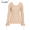 Simplee Sexy lace up knitting pullover Fashion flare sleeve autumn winter sweater women tops Casual hollow out jumper pull femme