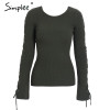 Simplee Sexy lace up knitting pullover Fashion flare sleeve autumn winter sweater women tops Casual hollow out jumper pull femme