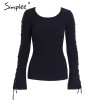 Simplee Sexy lace up knitting pullover Fashion flare sleeve autumn winter sweater women tops Casual hollow out jumper pull femme
