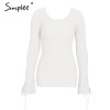 Simplee Sexy lace up knitting pullover Fashion flare sleeve autumn winter sweater women tops Casual hollow out jumper pull femme