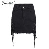 Simplee Sexy lace up denim skirt women Summer bodycon high waist pencil skirt Streetwear fashion casual split min skirts womens