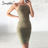 Simplee Sexy lace up backless bodycon dress Vintage suede hollow out short dress 2017 Women slim sleeveless party black dress