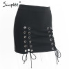 Simplee Sexy lace up cross pencil skirt Women elegant hollow out short skirt Autumn winter 2016 casual split bodycon black skirt