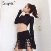 Simplee Sexy lace up cross pencil skirt Women elegant hollow out short skirt Autumn winter 2016 casual split bodycon black skirt