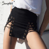 Simplee Sexy lace up cross pencil skirt Women elegant hollow out short skirt Autumn winter 2016 casual split bodycon black skirt