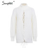 Simplee Sexy lace up knitted turtleneck sweater Women hollow out white long sleeve pullover Autumn winter soft jumper 2017