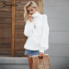 Simplee Sexy lace up knitted turtleneck sweater Women hollow out white long sleeve pullover Autumn winter soft jumper 2017