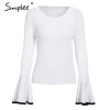 Simplee Sexy flare sleeve white knitting pullover Fashion autumn winter sweater women tops Casual soft elastic jumper pull femme