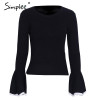 Simplee Sexy flare sleeve white knitting pullover Fashion autumn winter sweater women tops Casual soft elastic jumper pull femme