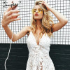 Simplee Sexy backless v neck lace dress women Casual straps high waist irregular summer dress 2017 party beach dress robe femme