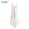 Simplee Sexy backless v neck lace dress women Casual straps high waist irregular summer dress 2017 party beach dress robe femme