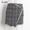 Simplee Sexy asymmetrical plaid skirts women Elegant tassels high waist skirt Cool streetwear woolen short skirt 2017