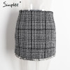 Simplee Sexy asymmetrical plaid skirts women Elegant tassels high waist skirt Cool streetwear woolen short skirt 2017